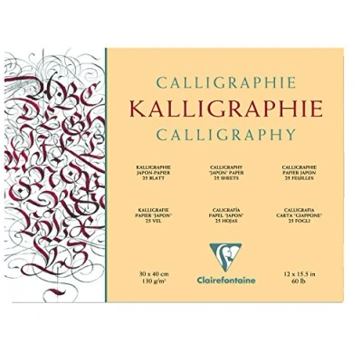 Image of Clairefontaine Ref 96440C Calligraphy Pad (25 Sheets) 30 x 40cm, 130gsm Simili Japon Paper, Cream Coloured, Glued Head Suitable for Reed &amp; Brush Pens