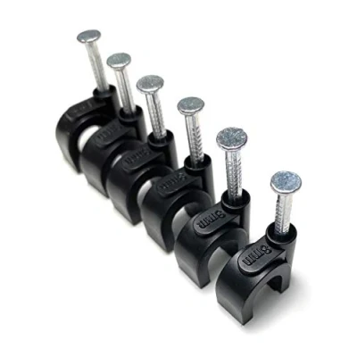Image of Black Round Cable Clips with Nail Fixings, K Type 100 Pack (8mm)
