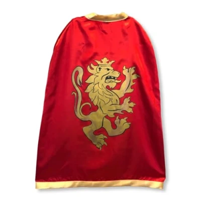 Image of Liontouch Noble Knight Cape, Red Medieval Pretend Play Toy Cloak For Children With Golden Lion Decoration Dress Up, Fancy Dresses, Cosplay &amp; Royal Costume Accessory Boys