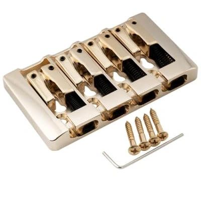 Image of Musiclily Pro 19mm Pre Radiused Hard Zinc 4 String Bass Bridge, Gold