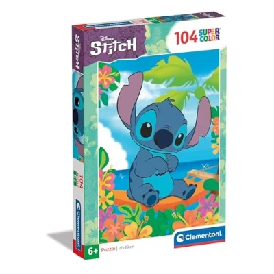Image of Clementoni Jigsaw Puzzle Disney Stitch 104 Pieces Supercolor For Children 6 8 Years, Cartoon, Disney, Gift Boy/Girls, Kids, Made In Italy, 25755