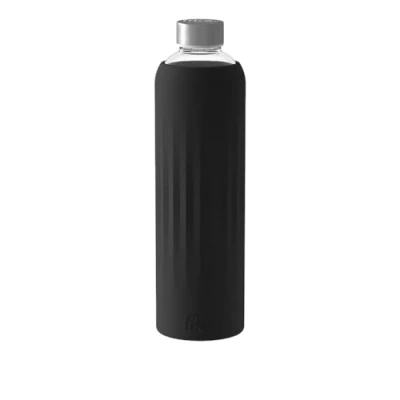 Image of like. by Villeroy &amp; Boch ToGo ToStay glass bottle, 1 l, with silicone sleeve, Black