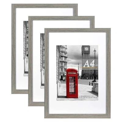 Image of Scholar Tree Cement Grey Picture Frame A4 with Mount,Set of 3,A4 Frame,A4 Poster certificate frame,Freestanding and Wall Mountable