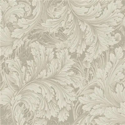 Image of Grandeco Rossetti Acanthus Leaves Scroll Smooth Wallpaper, Taupe