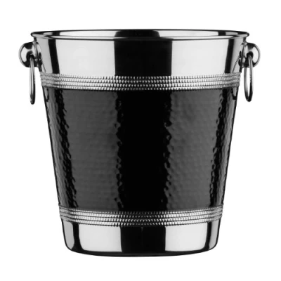 Image of Premier Housewares 507784 Champagne Bucket with Hammered Black Band Stainless Steel