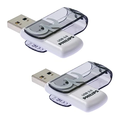 Image of Philips 2 Pack USB Stick 32GB Memory 3.0 Flash Drive Vivid Edition with Swivel for PC, Laptop, Computer Data Storage x Reads up to 100MB/s Grey