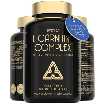 Image of L Carnitine Capsules 2200mg Complex with Vitamins D &amp; B Reduces Tiredness Fatigue Energy Metabolism Support 120 Vegan Tablets High Strength Tartrate Supplement