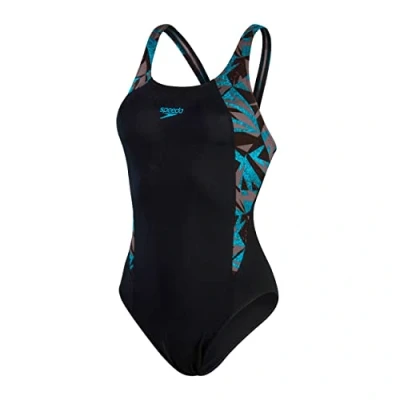 Image of Speedo Women&#039;s HyperBoom Splice Muscleback Swimsuit Classic Design Quick Drying Training Fitness Chlorine Resistant , Black/Bolt/Dove Grey, 30