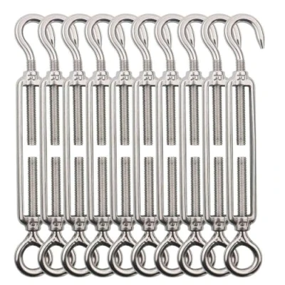Image of TooTaci Turnbuckle Wire Tensioner,M5 Hook and Eye,10pcs Stainless Steel Cable Tightener,Wire Rope Tension for Garden Light Hanging,Garden Wire,Fence Wire,Shade Sails,Cable Railing