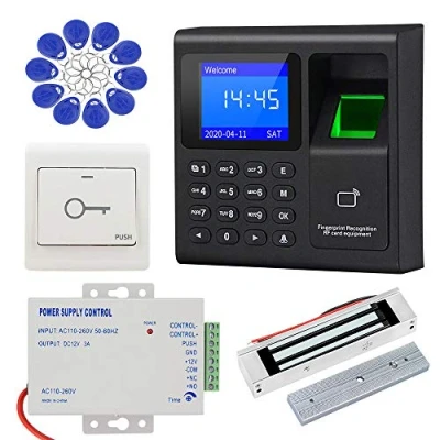 Image of KDL Complete RFID Access Control System Fingerprint Controller Keypad, DC12V Power Supply Transformer, 180kg/350lbs Electric Magnetic Lock with Door Switch Button, 125KHz ID Cards Keychains