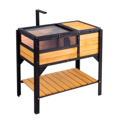 Image of VEVOR Tortoise Habitat, Wooden House Indoor &amp; Outdoor, Enclosure with Light Stand, Reptile Small Animal Cage Stand Legs for Gecko, Lizard, Snake