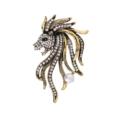 Image of MAYIYAHO Vintage Rhinestone Animal Lion Head Brooch Pin for Men‘s Suit Shirt Collar Lapel Badge Brooches Clothing &amp; Accessories