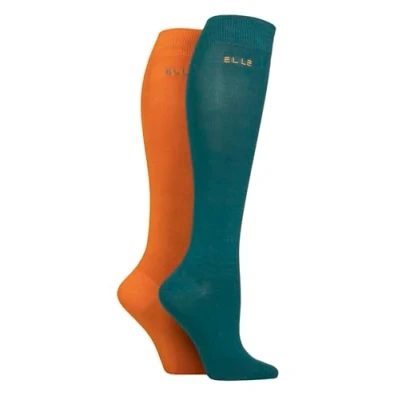 Image of Elle Women&#039;s Plain Bamboo Socks Soft, Breathable &amp; Cooling Knee High 2 Pair Multipack Size 4 8 Colourful Everyday Casual Wear (UK, Numeric, 4, 8, Regular, Marmalade)