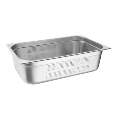 Image of Vogue K842 Stainless Steel Perforated 1/1 Gastronorm Pan Deep Food Container,150mm, Silver
