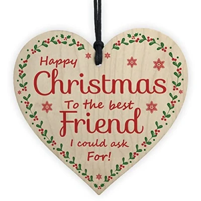 Image of RED OCEAN Christmas Wooden Heart Gift For Friend Tree Bauble Decorations