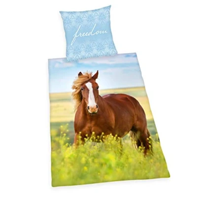 Image of Herding YOUNG COLLECTION Bedding Set, Reversible Motif Horses, Duvet Cover 135 x 200 cm, Pillow Case 80 Cotton/Renforcé