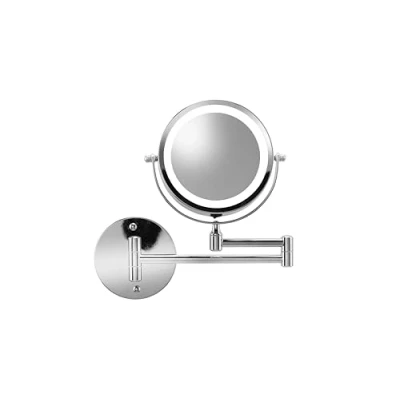 Image of Croydex Extendable Illuminated Magnifying Cosmetic Mirror, Wall Mounted Chrome, 360 Swivel Bathroom Mirror with LED Lights, Battery Operated, Double Sided, 3x/1x Magnification