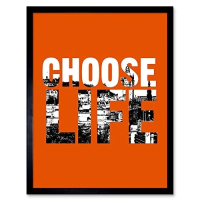 Image of Wee Blue Coo Quote Choose Life Scotland Trainspotting Edinburgh Art Print Framed Poster Wall Decor 12X16 Inch