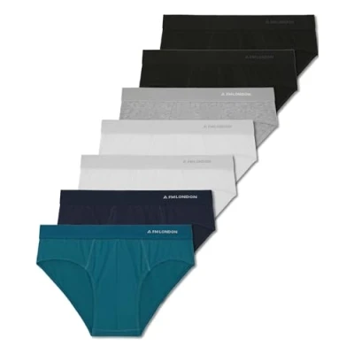 Image of FM London 7 pack Essentials Men&#039;s Briefs Tagless, Cotton Rich, Modern Underpants with Anti roll elasticated Waistband, Multicolour, L