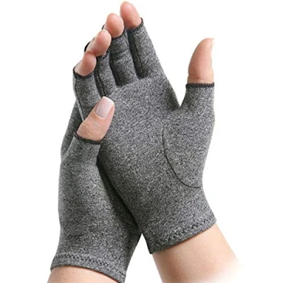 Image of Arthritis Compression Gloves Rheumatoid Hand Therapy Fingerless Grey Improve Circulation Reducing Pain Relief Symptom Carpal Tunnel for Men Wome (1 Pair, L)
