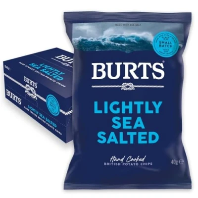 Image of Burts Lightly Sea Salted Hand Cooked Crisps 20 x 40 g Multipack Box Vegan and Vegetarian Friendly, Gluten Free, Hydrogenated Fat Non GMO Salt Potato Chips