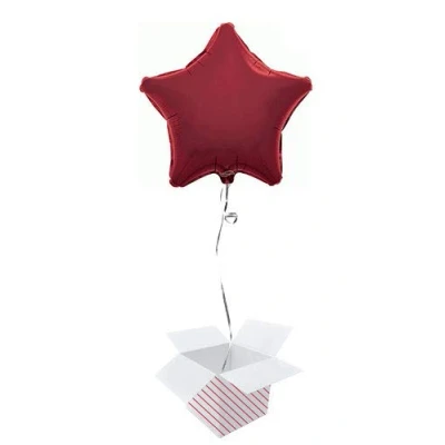 Image of Burgundy Star Foil Helium Balloon Inflated in a Box
