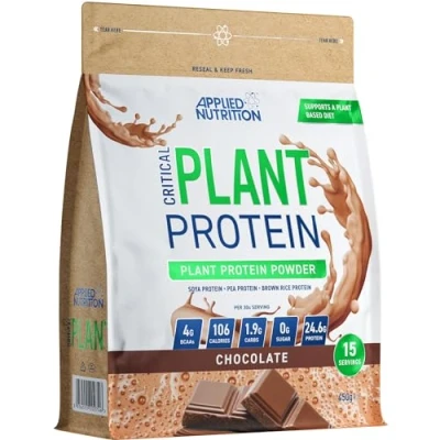 Image of Applied Nutrition Plant Protein Powder Critical Vegan Shake with SOYA, Pea, Brown Rice Proteins &amp; Essential Amino Acids Dairy Free Gym Supplement (450g 15 Servings) (Chocolate)