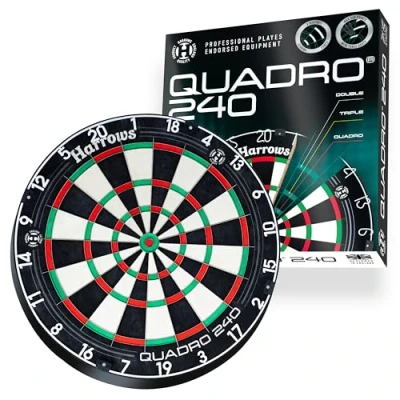 Image of Harrows Dart Board Quadro I Unique and Exclusive 3 Scoring Zones Ultimate Challenge 240 Maximum Score Darts with Ultra Thin Knife Wire Compatible Stand, Lighting