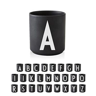 Image of Design Letters Coffee Cup (A Z) Gift for Christmas Men &amp; Women Porcelain Mug Personalised Initial Decorations/Table Decoration Letter Black 250 Ml