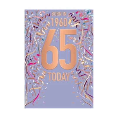 Image of Words &#039;n&#039; Wishes Female 65th Birthday Card Happy Age 65 with Born in 1960 Confetti Design Embossed Foil Details for Women