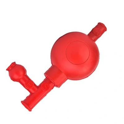 Image of Lab Disposable Rubber Suction Bulb Safe Pressure Quantitative Pipette Filler Laboratory Ball with 3 Valves (Red) for