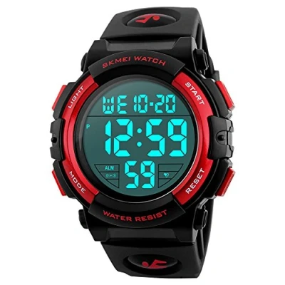 Image of SKMEI Mens Waterproof Sports Watch Digital Silicone Band Large Number Display LED Military Wrist (Red), fashion