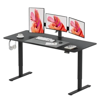 Image of SANODESK 160 * 60 Electric Standing Desk Height Adjustable Sit Stand Table with 4 Memory Smart Pannel（Black Frame+ Black Desktop）