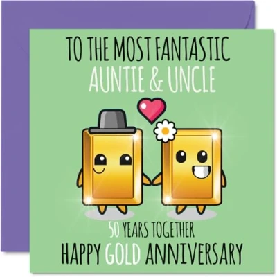Image of Cute Gold Anniversary Card for Auntie &amp; Uncle 50 Years Together Happy 50th Wedding Cards Aunt, 145mm x Greeting Fiftieth Anniversaries