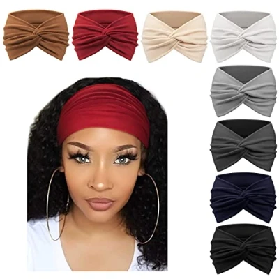 Image of DRESHOW 8 Pack Turban Headbands for Women Wide Vintage Head Wraps Knotted Cute Hair Bands Accessories