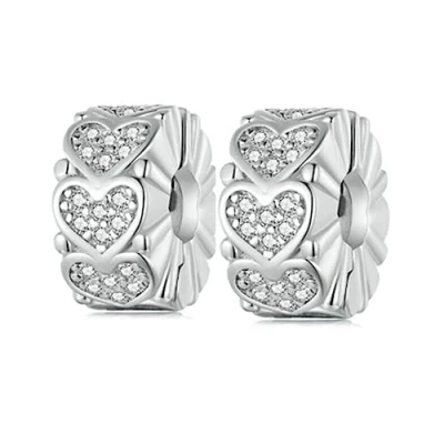 Image of Clip Charm for Bracelet Spacer Charms Bracelets Women&#039;s Sterling Silver Stopper Pandora (Zircon Love)