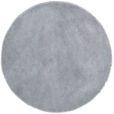 Image of vidaXL shaggy rug high pile light grey polyester indoor outdoor area rug/throw carpet 120x120 cm wrinkle resistant, non slip mat for living/bedroom/office/entryway/terrace use