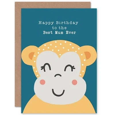 Image of Wee Blue Coo Cute Kids Animal Mother Birthday Mum Monkey Sealed Greeting Card Plus Envelope Blank inside