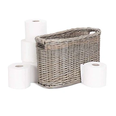 Image of Red Hamper Oval Wicker Toilet Roll Storage Basket, Antique Wash, Length 40 x Width 18 Height 25cm