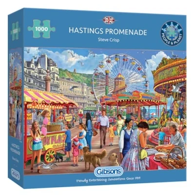 Image of Hastings Promenade 1000 Piece Jigsaw Puzzle Seaside Sustainable for Adults Premium 100% Recycled Board Great Gift Gibsons Games
