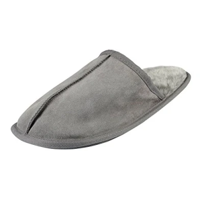 Image of E G O Men&#039;s Snugg Suede Slip On Slippers Faux Fur Lining TP Rubber Sole (12 UK, Grey)