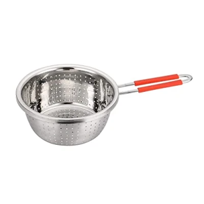 Image of Contiup Stainless Steel Long Handle Colander Perforated Metal Strainer Stell Silver Sieve Sifters Use for Kitchen Food Pasta Noodles Spaghetti Vegetables 7.9inch
