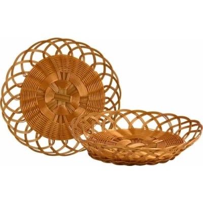 Image of Handmade Round Woven Plastic Basket Tray 30cm (2 Trays)