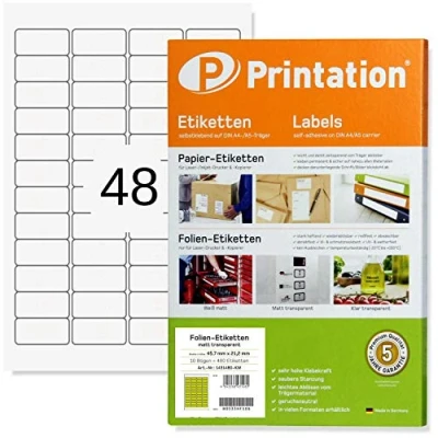 Image of Printation Labels Weatherproof Transparent On A4 4 X 12 Pieces 480