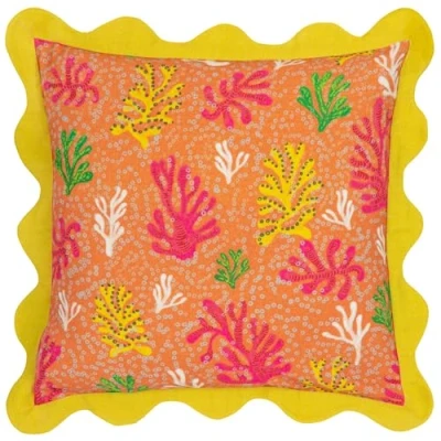 Image of furn. Coral Scalloped Feather Filled Cushion Yellow Cotton Size 50 cm x