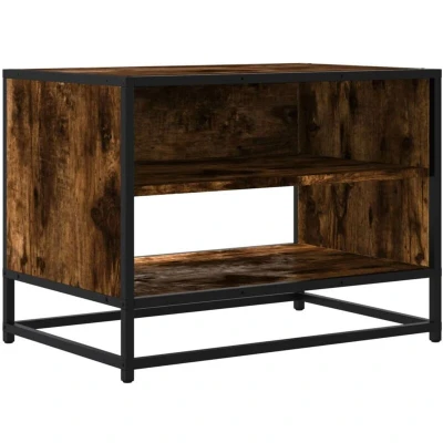 Image of vidaXL tv cabinet stand/media unit smoked oak/metal, modern console for living room/bedroom 61x40x46 cm ample storage