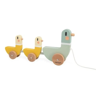 Image of Janod Sweet Cocoon 3 Pull Along Ducks Early Learning Toy Develops Motor Skills FSC Wooden Coated In Water based Paint 12 Months +, J04051