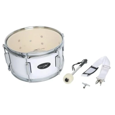 Image of PURE GEWA F893010 Marching Drum 12 x 7 inch white with beater and carrying strap