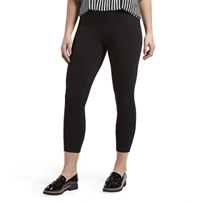 Image of HUE Women&#039;s Wide Waistband Blackout Cotton Capri Leggings, Assorted Hosiery, Black, XL