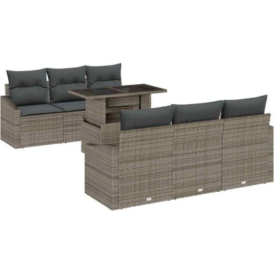 Image of vidaXL 7 Piece Garden Sofa Set with Cushions Grey Poly Rattan